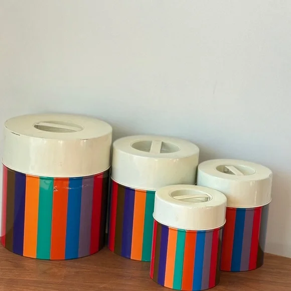 San Remo Colorful Striped Canister Set Mid Century Kitchen Bathroom Storage Tins - Picture 9 of 16